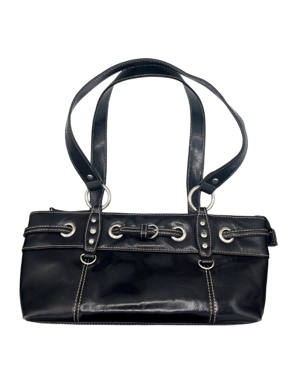 Call It Spring Vintage Y2K Grommet Black Belted Brocle Mini Shoulder Bag